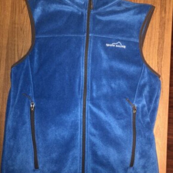 Eddie Bauer Vest Size Small Blue Zip Up Soft Polyester Pockets Men’s With Logo - Picture 1 of 11